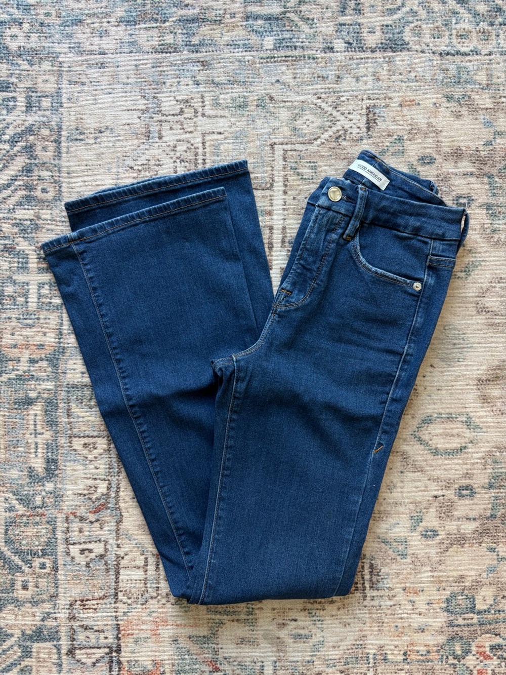 Good American Deep Blue Flare Jeans